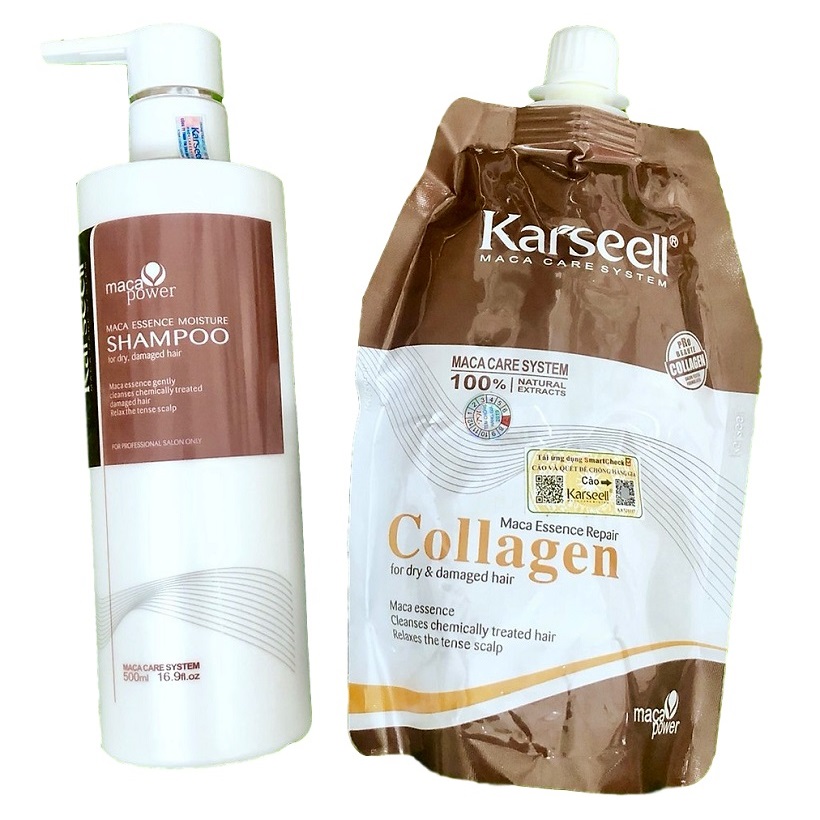 [+Tặng mũ trùm] Combo gội ủ Collagen Karseell Maca siêu mượt cho tóc khô hư tổn 500ml