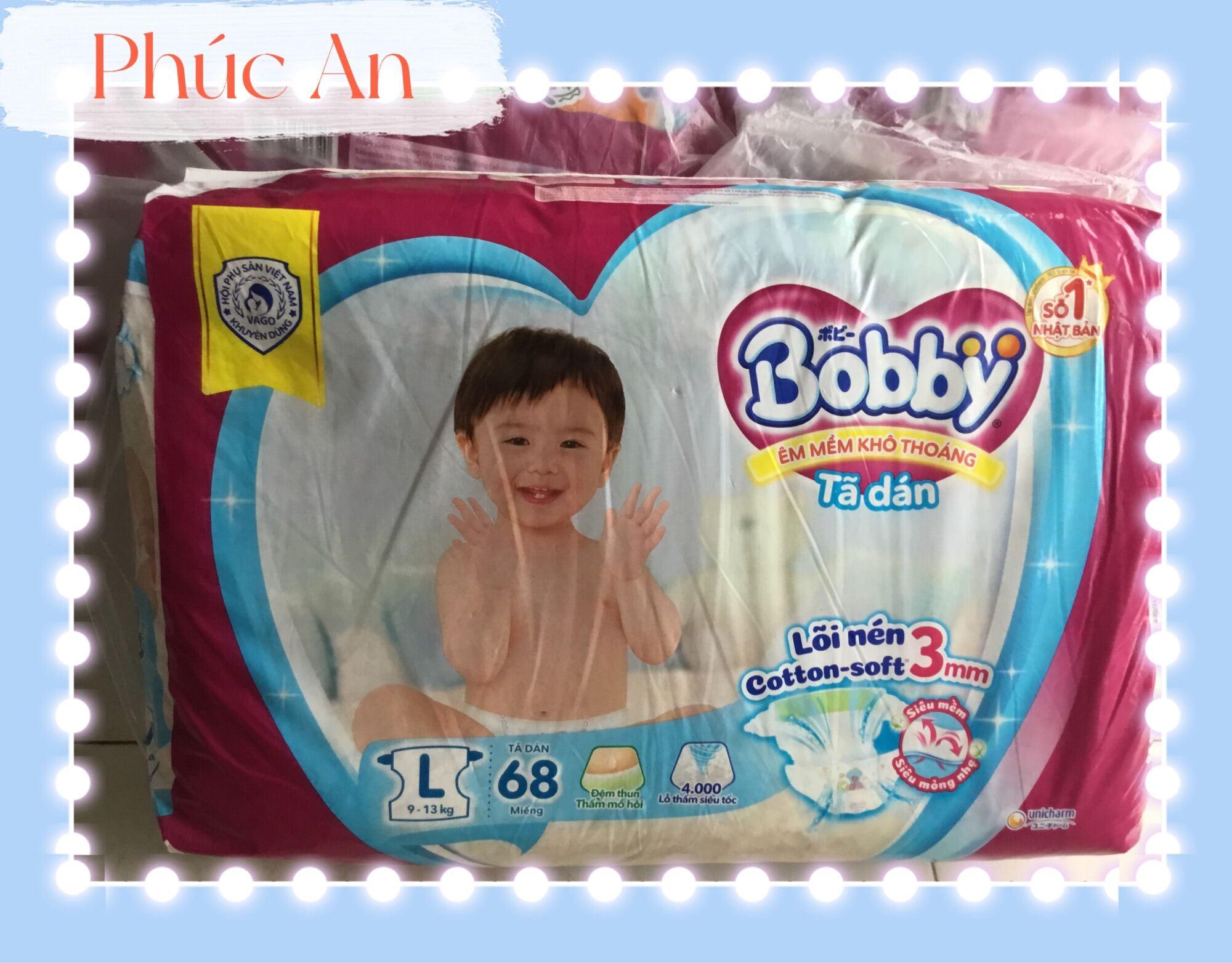 Tã Dán Trẻ Em Bobby Size L 68 Miếng ( L68 Cho Bé 9 Đến 13 Kg) Êm Mềm Khô Thoáng - Bỉm Dán Bobby Size L