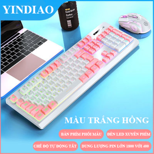 Bộ bàn phím chuột không dây Yindiao KM-01 kết nối bằng chip USB 2.4G chuyên game có đèn led cực đẹp - Hàng Chính Hãng