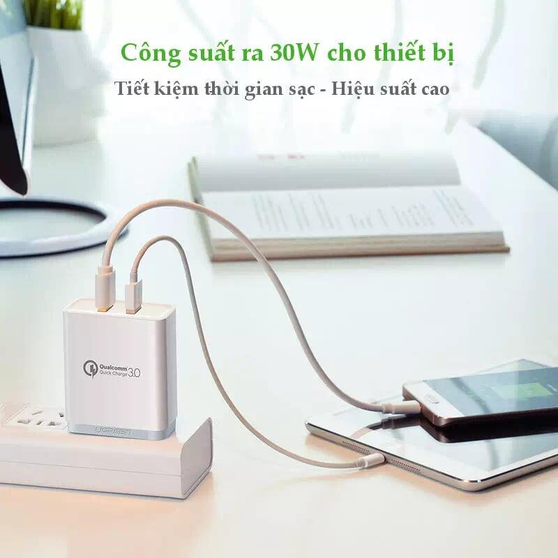 Ugreen UG40713CD132TK 30W màu Trắng Củ sạc nhanh 2 cổng USB chuẩn QC 3.0 + 2.4A - HÀNG CHÍNH HÃNG