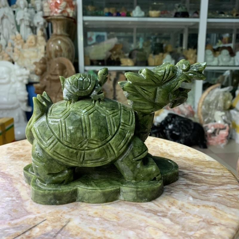 Cụ Long Quy Cõng Rùa Con Đá Ngọc Ấn Độ - cao 12cm, ngang 18cm