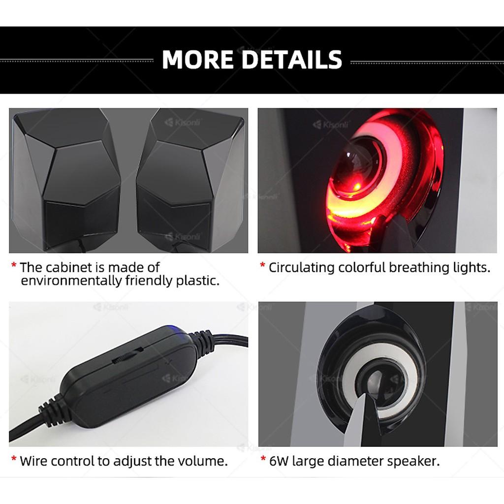 Loa Vi Tính Mini USB 2.0 Kisonli L2020 Loa LED Âm nhạc stereo cho máy tính - HÀNG CHÍNH HÃNG