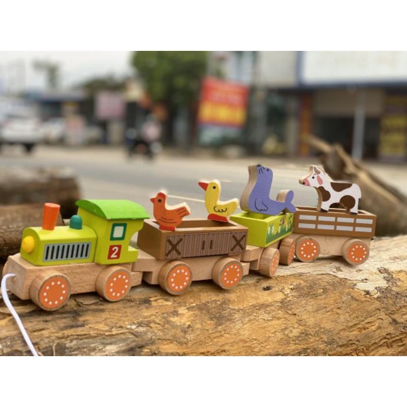 Đồ chơi đoàn tàu chở thú, đồ chơi gỗ an toàn, vui chơi giải trí, sáng tạo, phát triển trí tuệ, thông minh cho trẻ