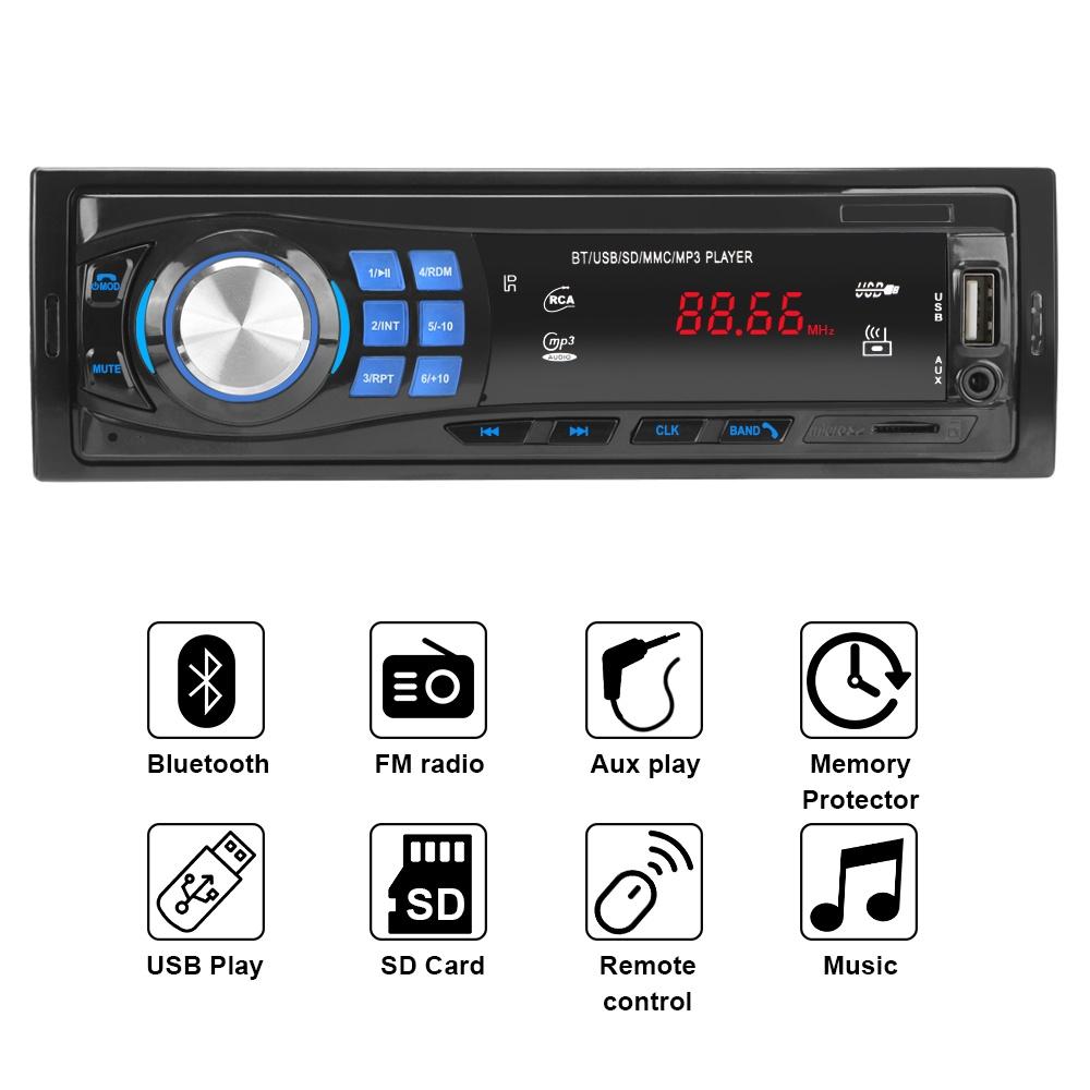 Máy nghe nhạc MP3 MMC SD FM âm thanh nổi lưu trữ bộ nhớ Bluetooth 4.0 hỗ trợ thẻ nhớ TF USB AUX 1 Din EQ cho xe hơi