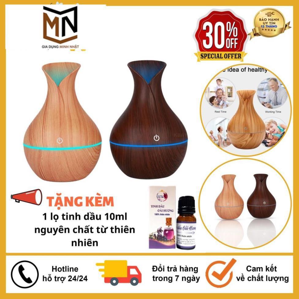 Máy Phun Sương Tạo Độ Ẩm, Khuếch Tán Tinh Dầu Vân Gỗ Cổ Cao Tặng Kèm Tinh Dầu Xông Phòng Thiên Nhiên - Máy Xông Tinh Dầu,Sả Chanh