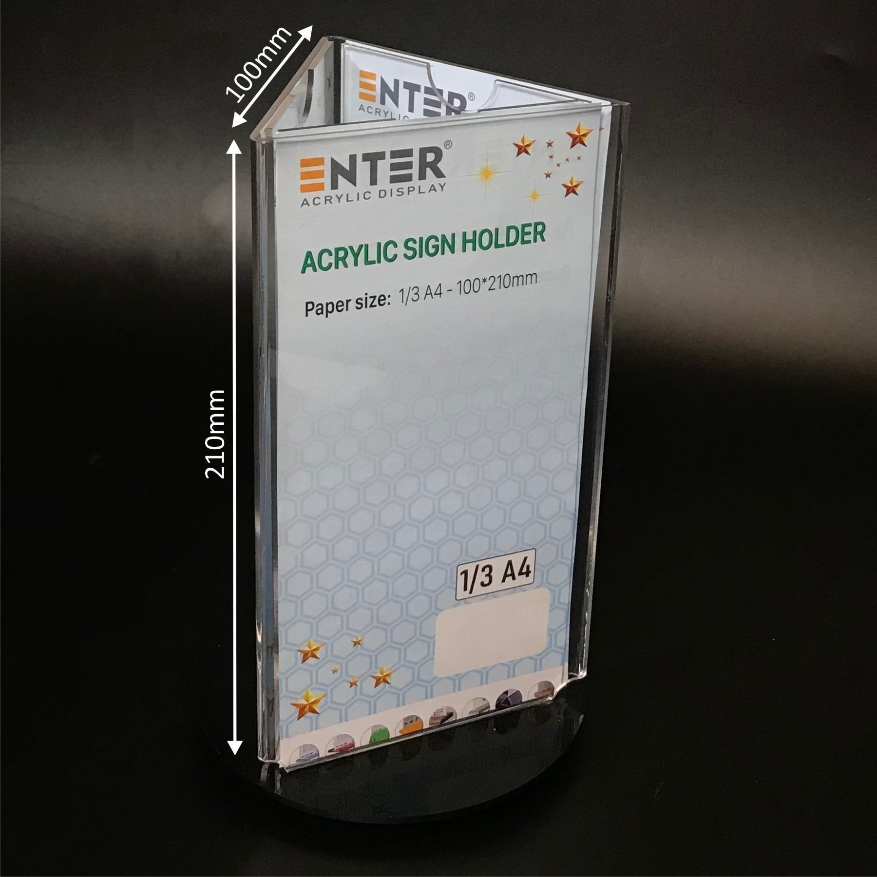 Kệ mica 3 mặt Enter E24 100x210mm đế xoay