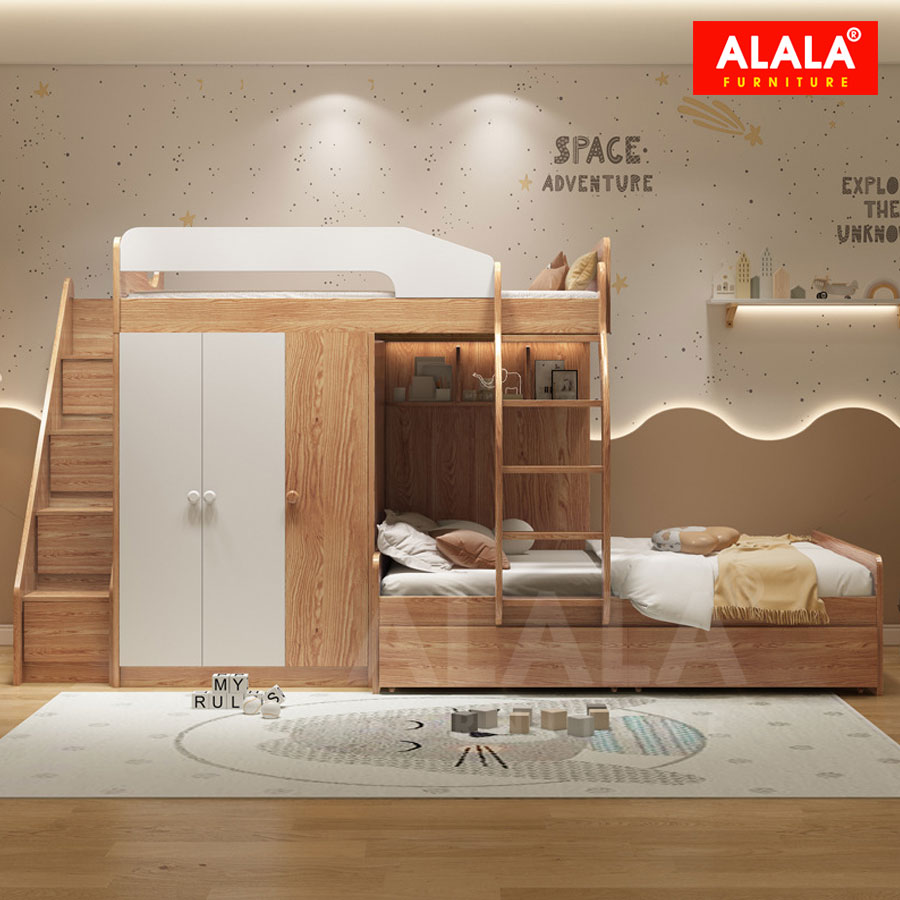 Giường tầng cho bé ALALA157 đa năng/ Miễn phí vận chuyển và lắp đặt/ Đổi trả 30 ngày/ Sản phẩm được bảo hành 5 năm từ thương hiệu ALALA/ Chịu lực 700kg