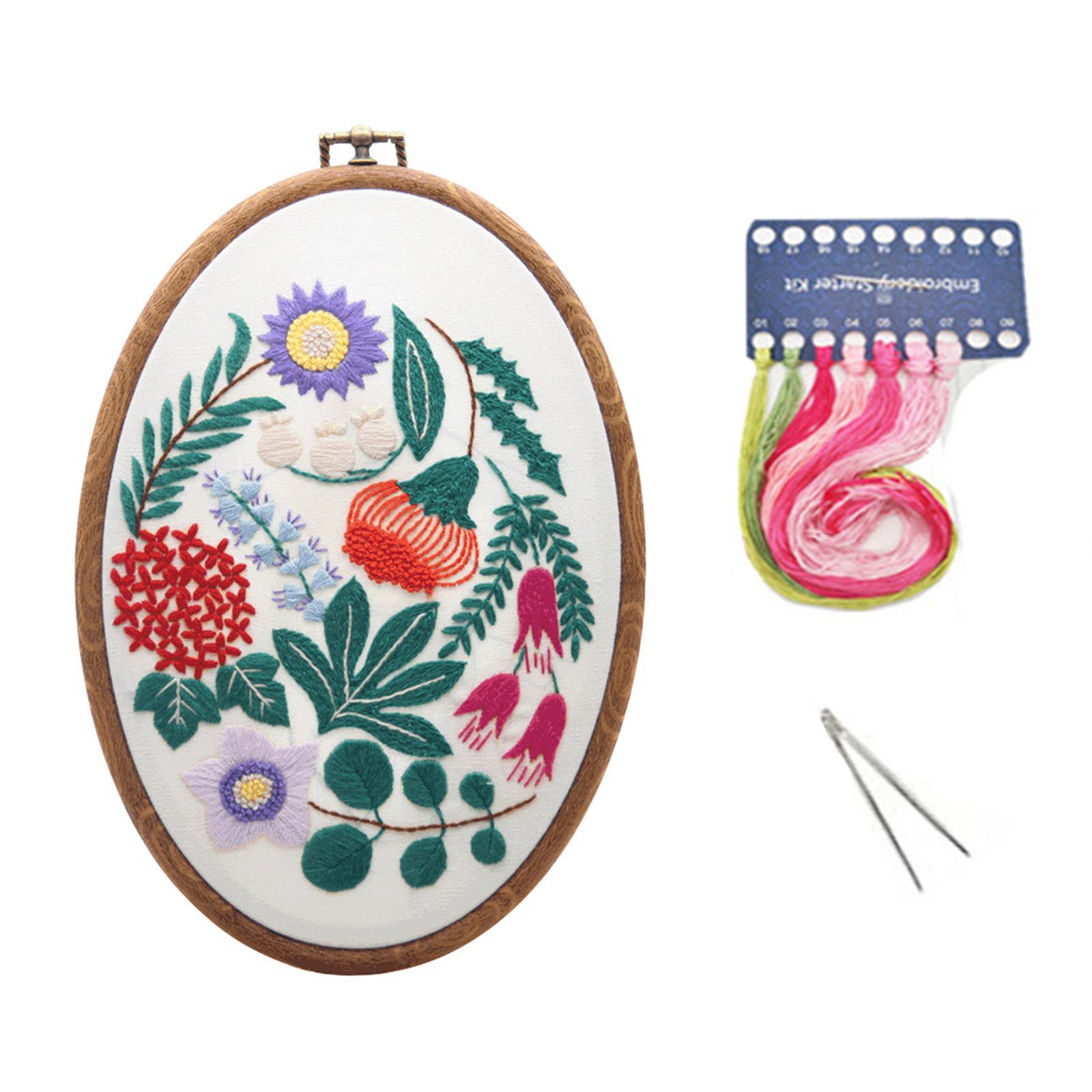 Stamped Embroidery Kit for Beginners with Pattern Floral Cross Stitch kit Starter Kit with Embroidery Hoop, Color Threads