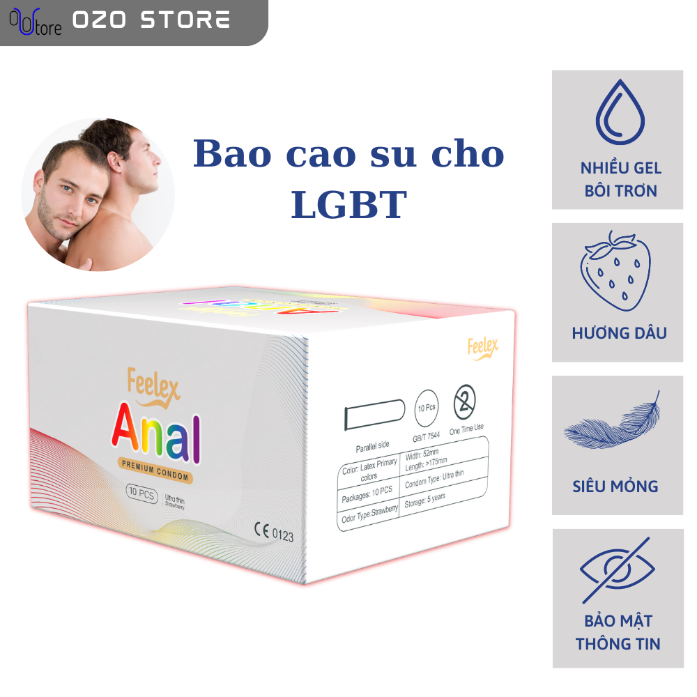 Bao cao su Feelex Anal cao cấp, gấp đôi bôi trơn, bảo vệ tốt hơn khi quan hệ hậu môn, hộp 10 bcs