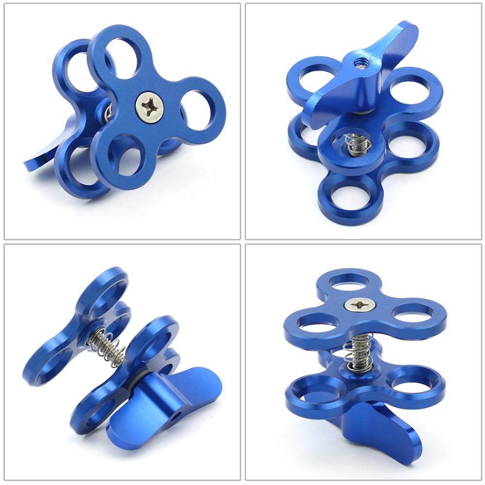 Nâng cấp Kẹp 3 lỗ nhôm Triple Butterfly Clip Light Light Arm Ball Head Mount Bộ chuyển đổi cho máy ảnh hành động
