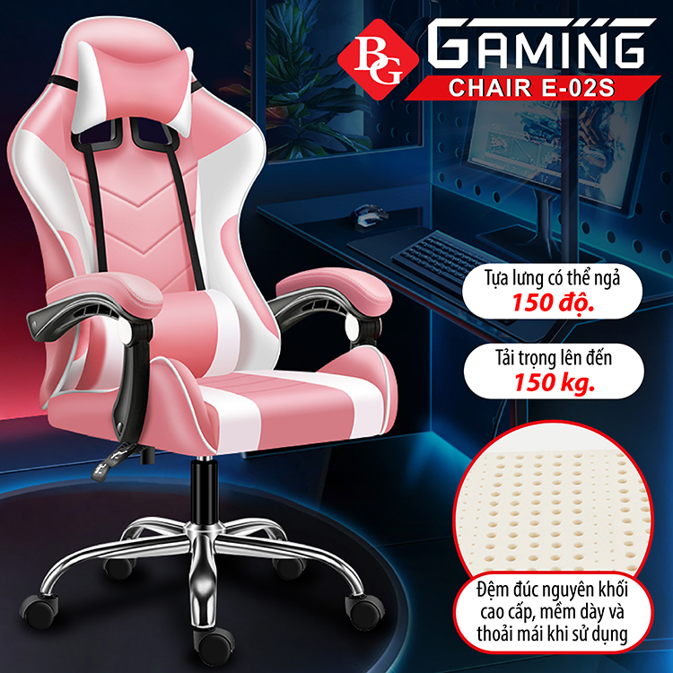 Ghế gaming cao cấp dành cho game thủ BG model mới E02-S PINK (hàng nhập khẩu)