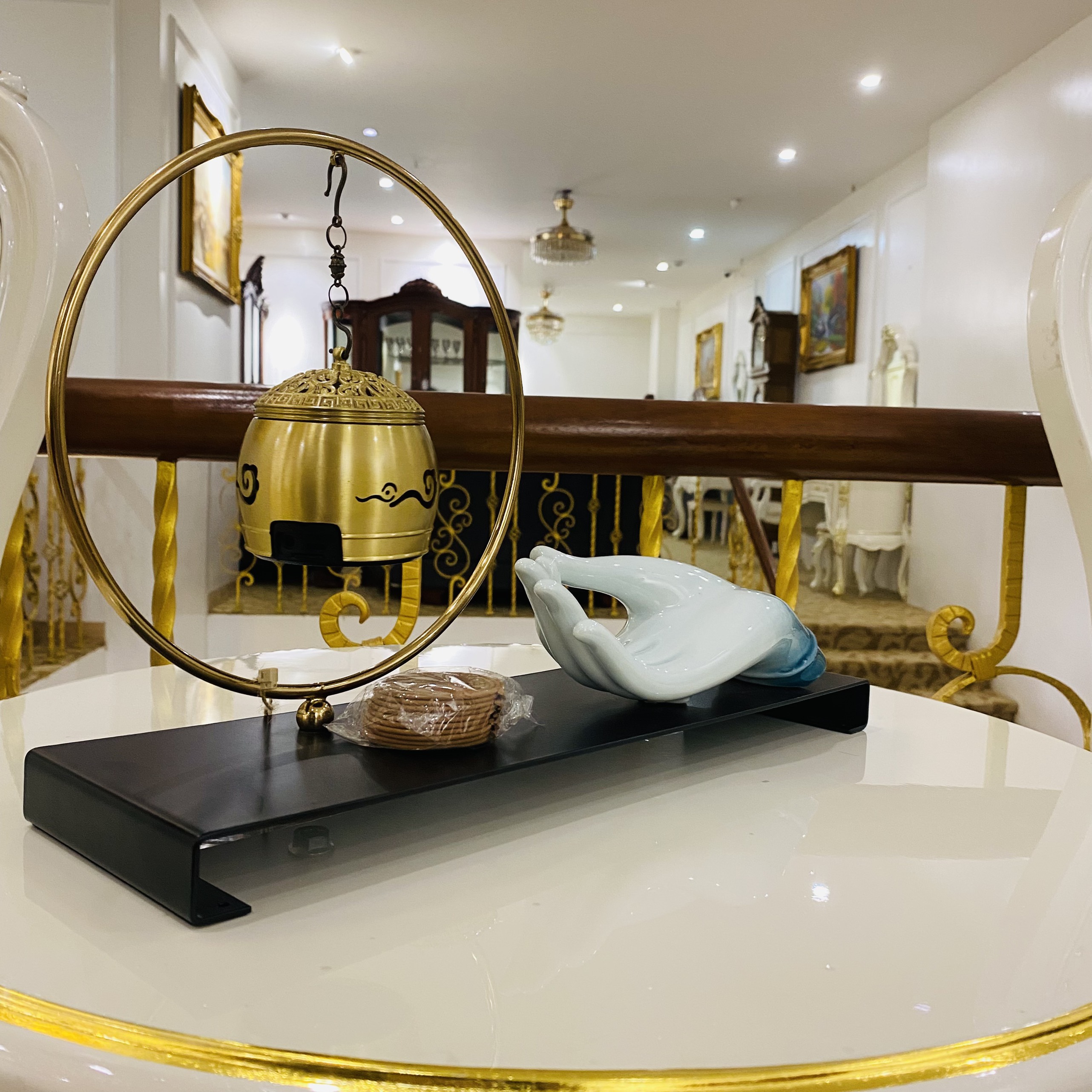 Lư hương hương phát nhạc bàn tay phật phong cách tân cổ điển - Thích hợp để phòng thờ, phòng ngủ giúp tâm an.