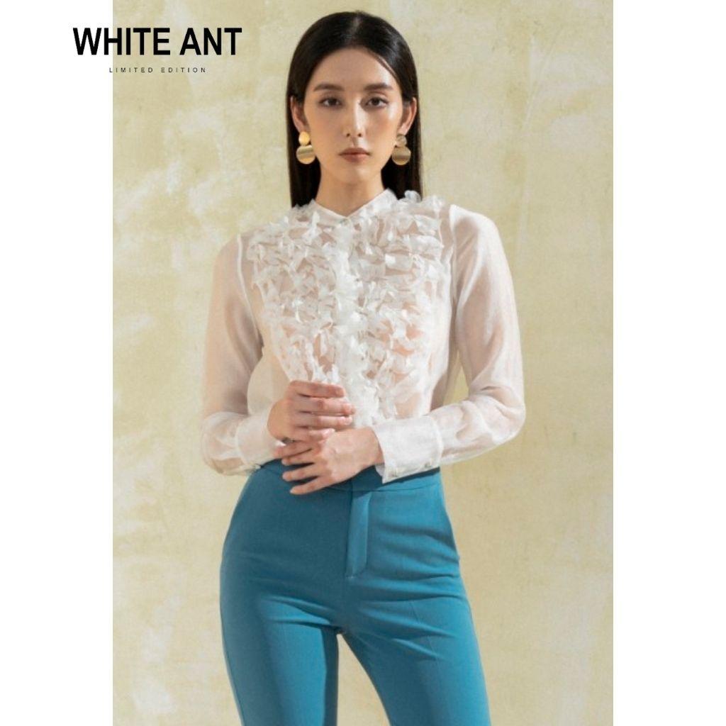 Áo Sơ Mi Trắng Dài Tay Công Sở Nữ WHITE ANT DAISY SHIRT Thiết Kế Họa Tiết Cách Điệu, Chất Liệu Lụa Mềm Mịn 170300080