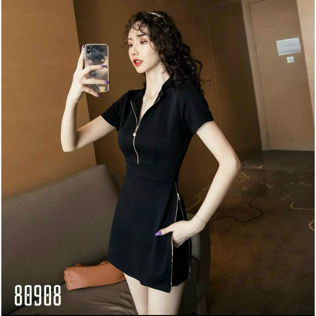Set bộ nữ văn phòng,đồ mặc nhà dạo phố màu đen khóa kéo cách điệu