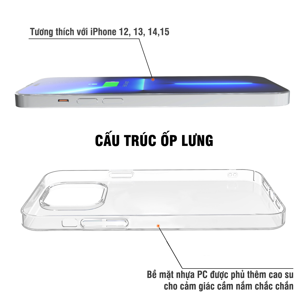 Ốp lưng trong suốt chống ố dành cho iPhone 12 / 13 / 14 / 15 / 12 Pro / 12 Pro Max / 13 Pro / 13 Pro Max / 14 Plus / 14 Pro / 14 Pro Max / 15 Plus / 15 Pro / 15 Pro Max - Hàng chính hãng