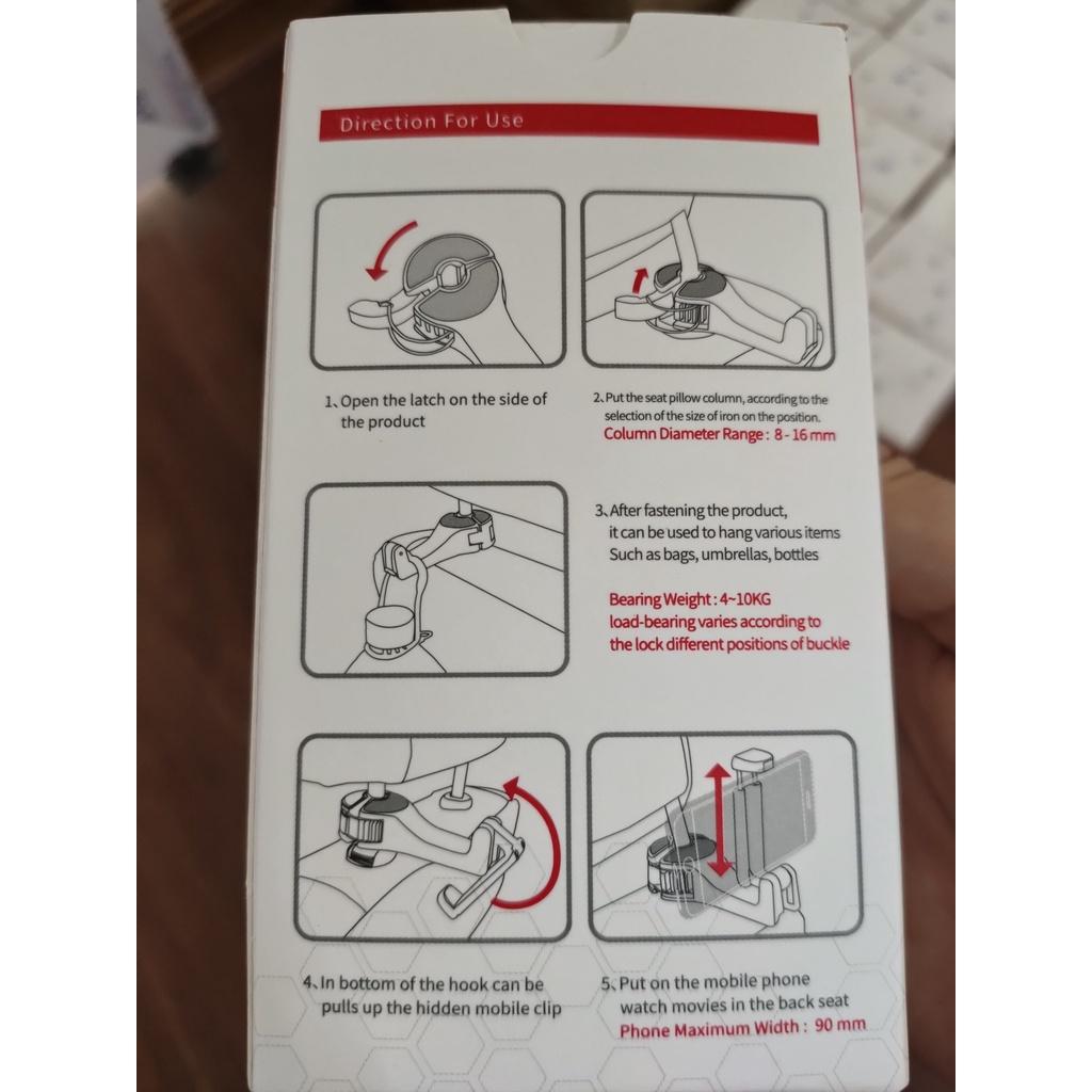1 Móc treo đồ sau ghế kiêm giá đỡ điện thoại - móc treo đồ tiện ích - kẹp đt