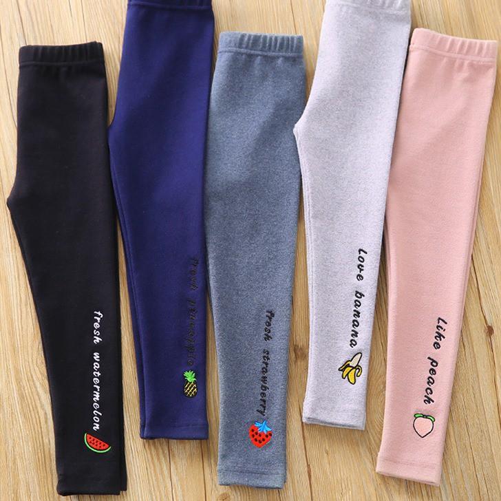 Quần legging thêu hoa quả cho bé gái