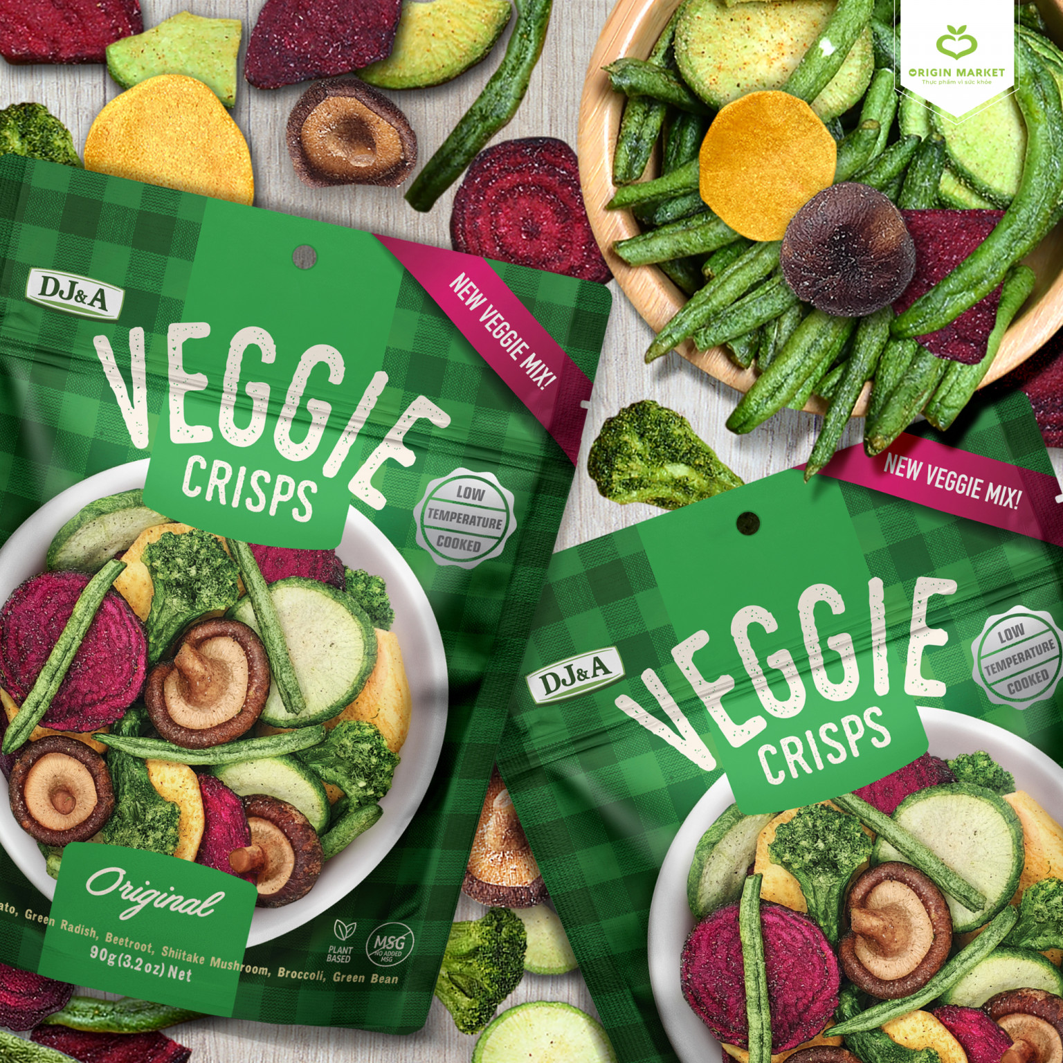 Rau củ sấy giòn vị nguyên bản DJ&A loại 140g - DJ&A Veggie Crisps