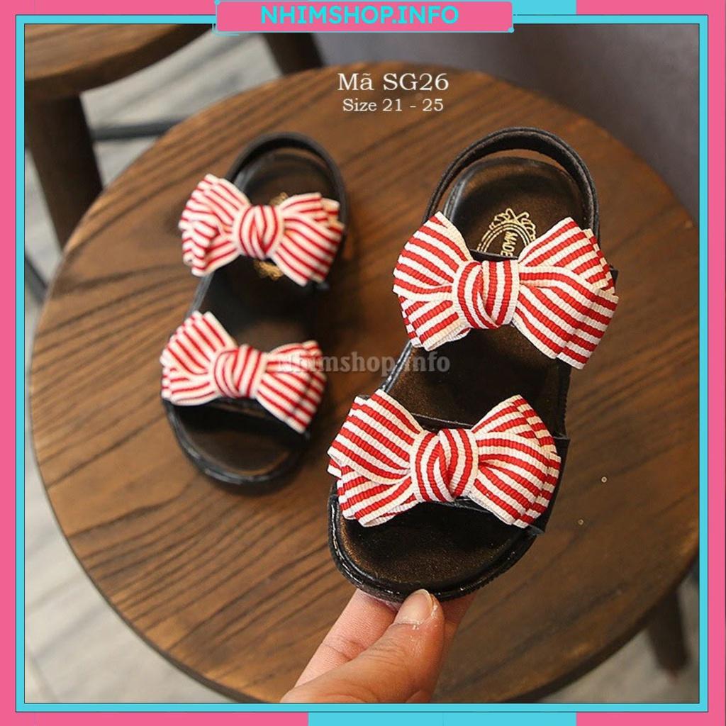 Sandal bé gái - Dép quai hậu hè cho bé gái thắt nơ kẻ sành điệu và duyên dáng full size cho bé 1 đến 3 tuổi SG26