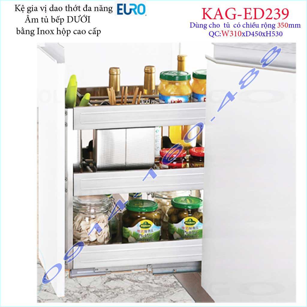 Kệ Gia vị 3 tầng Euro KAG-ED239, kệ đựng gia vị có ray kéo giảm chấn âm tủ bếp 35cm