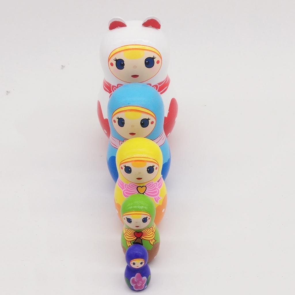 5Pcs Beautiful Handmade Wooden Russian Nesting Dolls, Girl Matryoshka Dolls Stacking Dolls Set