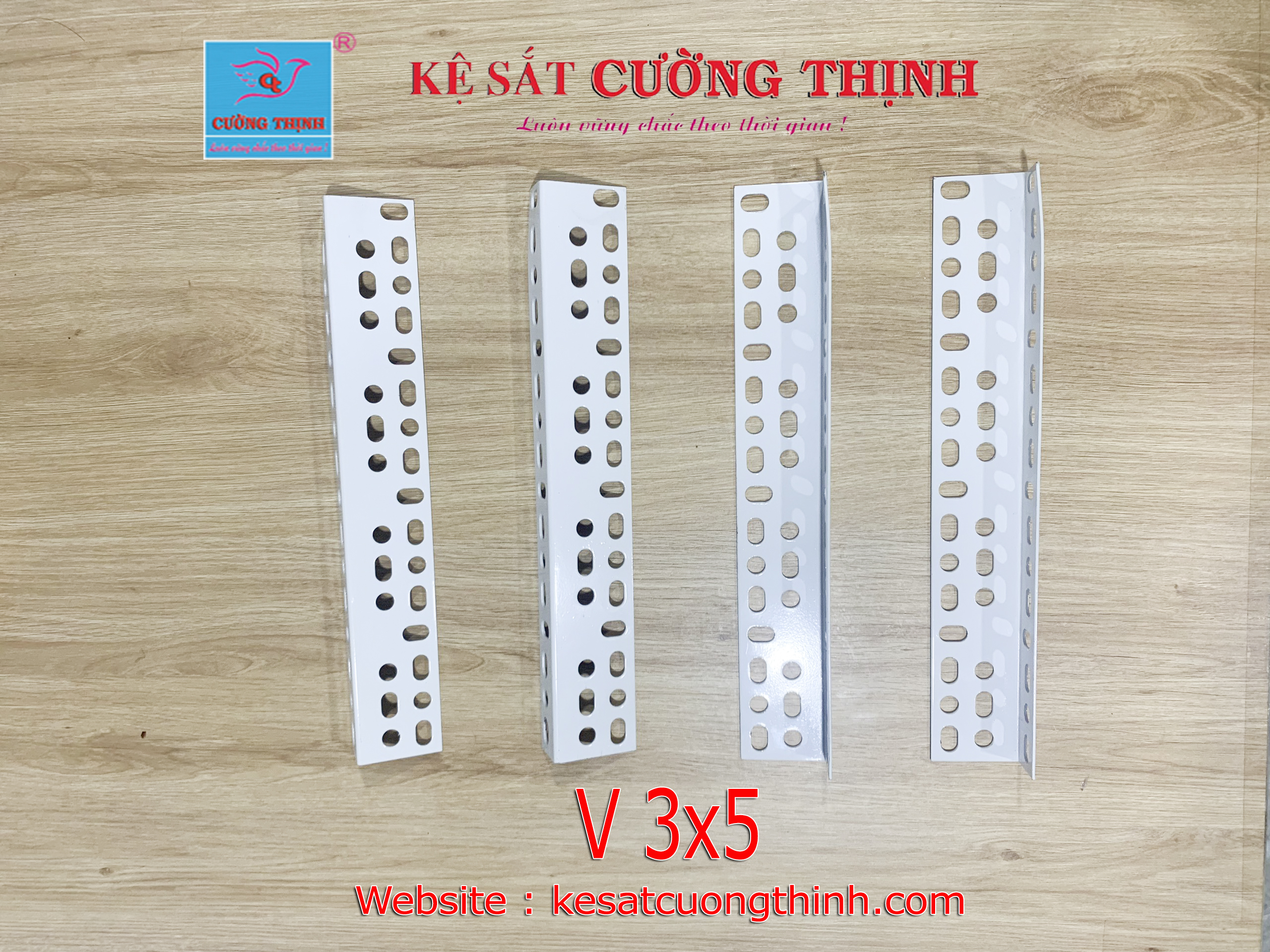 Sắt V lỗ (V3.5 màu Trắng dài 2m, dày 1,6mm) - Lắp ráp kệ sắt đa năng