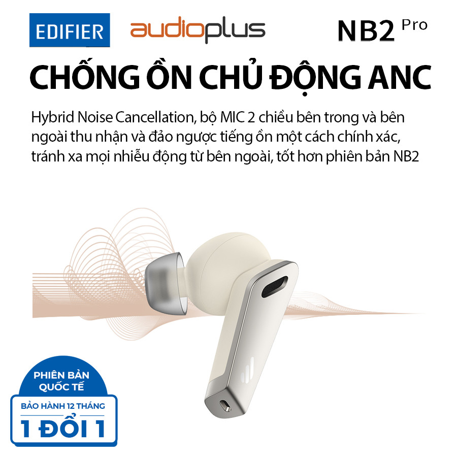 EDIFIER NB2 PRO Tai nghe bluetooth chống ồn chủ động ANC - Âm thanh toàn cảnh Paranomic Surround Sound - Game mode - Bản quốc tế - Hàng chính hãng