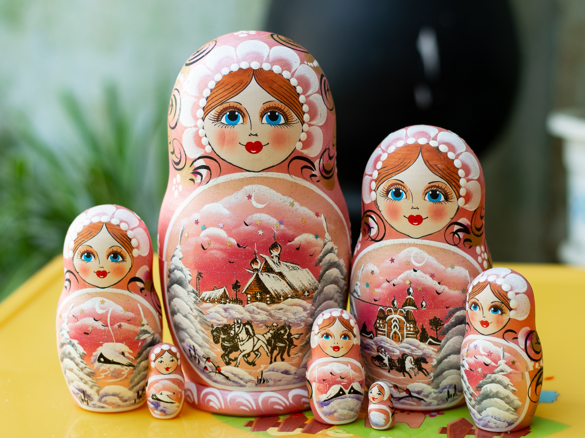 (RẤT ĐẸP VÀ ĐỘC ĐÁO) BỘ BÚP BÊ NGA MATRYOSHKA 7 LỚP 21CM &quot;PHONG CẢNH MÙA ĐÔNG&quot; QUÀ LƯU NIỆM NGA CỰC ĐẸP