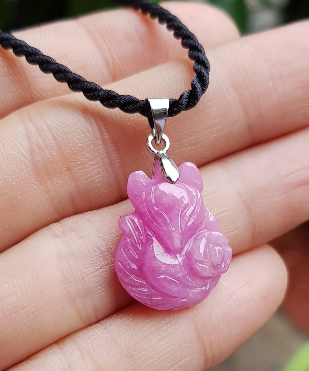 Mặt dây chuyền Hồ Ly đá Ruby bọc bạc kèm dây y hình