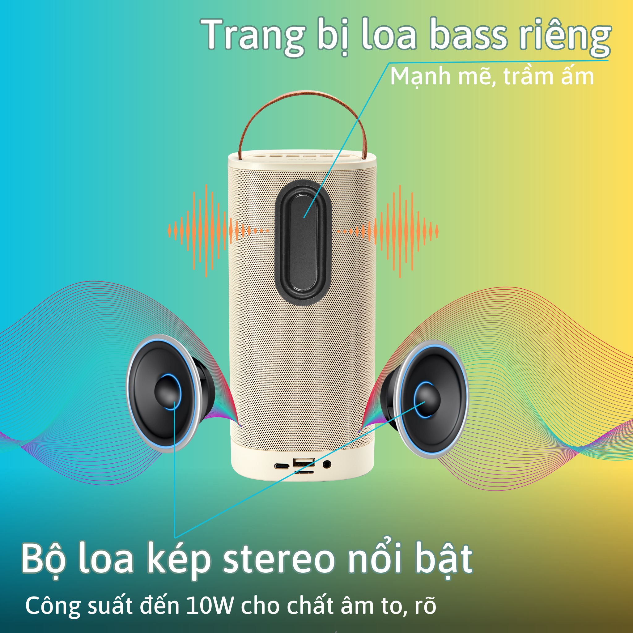 Bộ Loa Karaoke Mini Bluetooth iCore iParty kèm 2 micro không dây - Hàng chính hãng