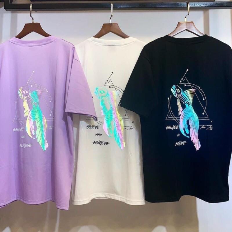 Áo thun phản quang bạc chất cotton 4chiều form dưới 70kg nam nữ