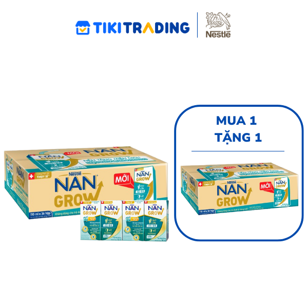 [Mua 1 Tặng 1] Thùng 36 hộp Sữa pha sẵn Nestlé NANGROW 110ml/hộp sữa mát công thức từ Thụy Sĩ 100% Canxi giúp bé cao lớn vượt trội 9(4 x 110ml) (1 tuổi trở lên)