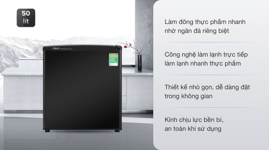 Tủ lạnh Aqua 50 lít AQR-D59FA(BS) Tủ lạnh Mini phòng trọ, phòng ngủ, tủ đựng mỹ phẩm cá nhân - Hàng chính hãng