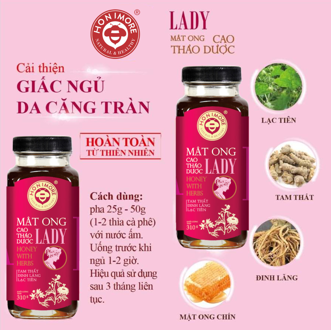 Combo 2 chai Mật ong cao thảo dược Lady 310G - ngủ ngon, bổ máu, đẹp da
