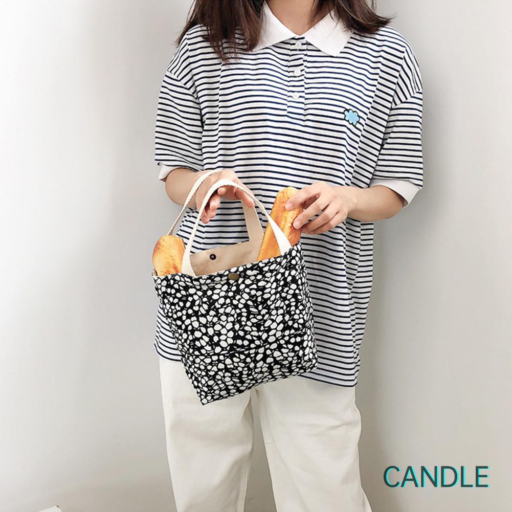 Túi Vải Canvas Đựng Hộp Cơm Trưa In Họa Tiết Đơn Giản