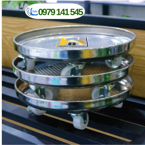 Đế lót chậu cây có bánh xe Đường kính 28cm chịu lực 100kg- Chất liệu inox chống thấm nước, chống rỉ sét  có chốt khóa an toàn chống xê dịch