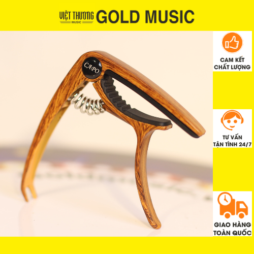 Capo đàn Guitar Acoustic Cao Cấp Gold CAPO1 màu gỗ - Capo đàn acoustic 2 chức năng kẹp tăng tone đàn, mở khóa đàn