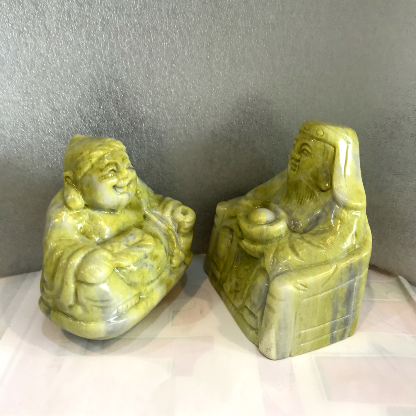 Tượng thần tài thổ địa đá tự nhiên xanh chất ngọc serpentine đá việt nam