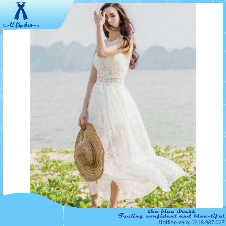 QUẢNG CHÂU CAO CẤP Đầm thiết kế maxi ren trắng - đầm đi tiệc - đầm đi biển bigs