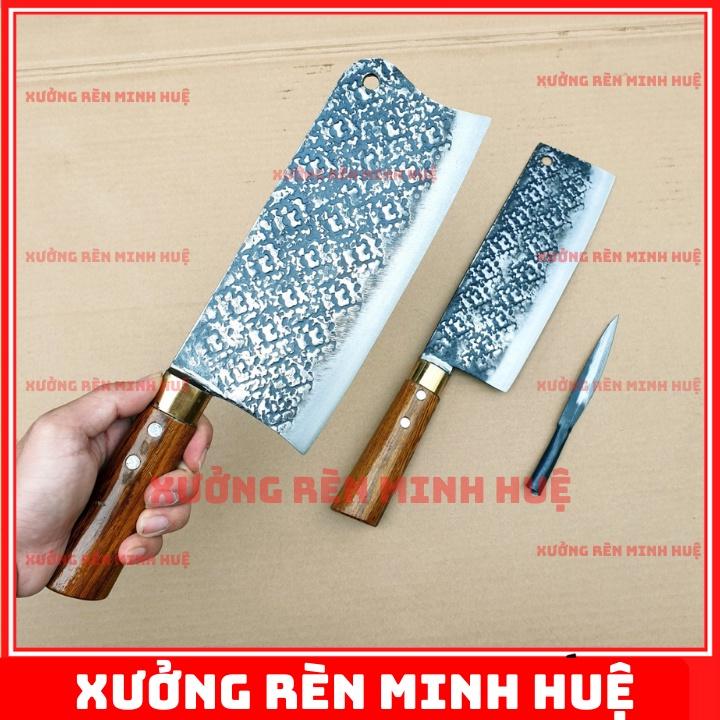 Bộ 2 dao bếp chặt và thái thép nhíp ô tô hàng rèn thủ công cao cấp