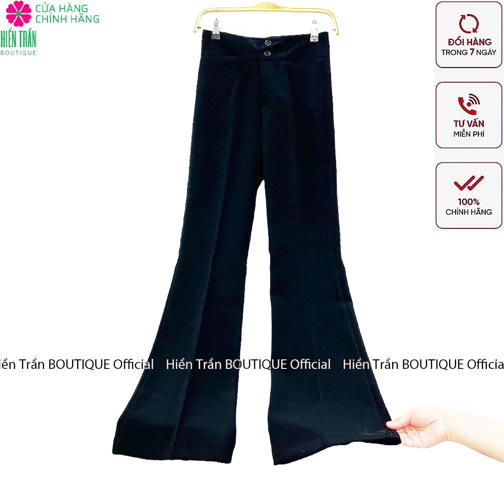 Quần ống rộng Hiền Trần BOUTIQUE  lưng cạp cao 2 cúc baggy vải nữ dài suông loe culottes màu đen