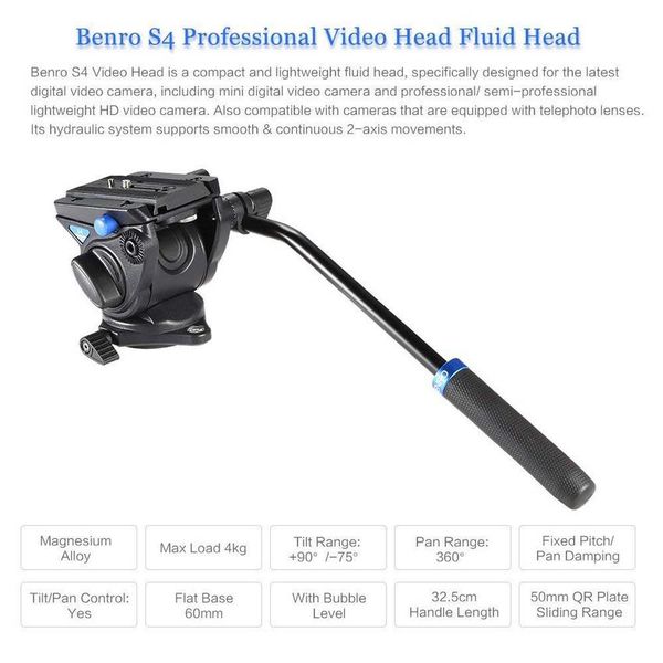 Đầu quay Benro Video Head S4 ( Hàng Cty) - Hàng Chính Hãng