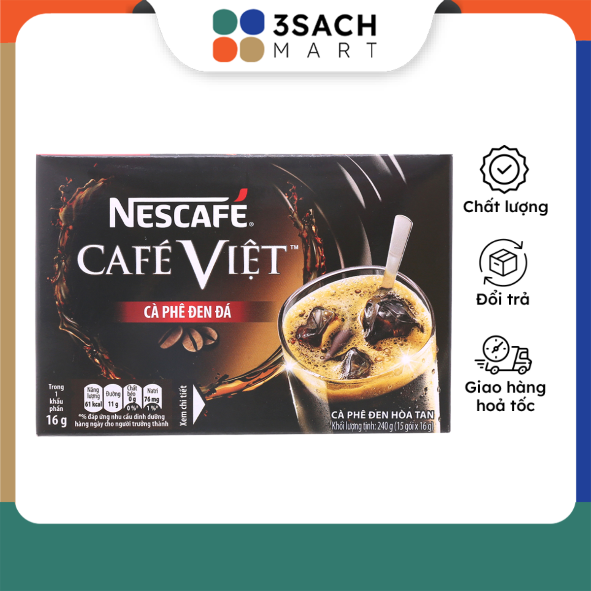 Nescafe Việt Cà Phê 2in1 Đen Đá - hộp 15x16gr