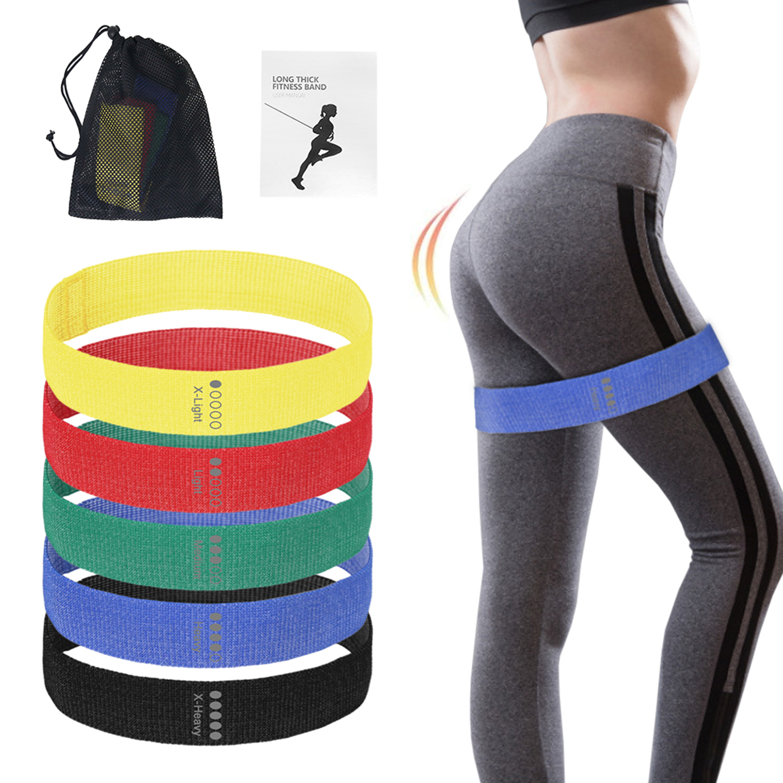 5 dây đai kháng lực đàn hồi với túi đưng dây rút dành cho tập yoga thể hình