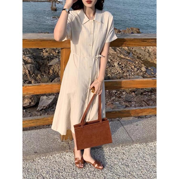 MS890 Váy đầm sơ mi cổ đức chiết eo tôn dáng
