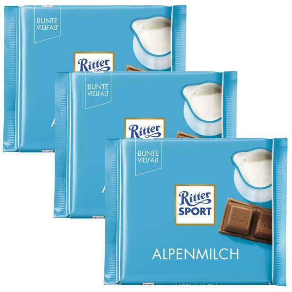 Combo 6 thanh Chocolate Ritter Sport Alpenmilch vị Sữa 100gr (Milk Choco)