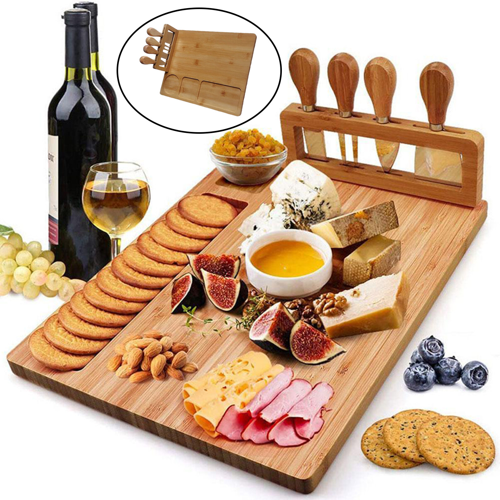 Thớt Phô Mai Bằng Gỗ Với Bộ Dao Inox Nhà Bếp Gia Đình Rectangle Charcuterie Cheese