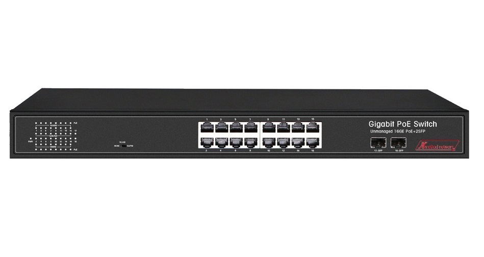 Bộ chuyển mạch 18 port Gigabit, 16 port PoE, 2 SFP Ethernet Switch - Xmethod Network - Hàng chính hãng 