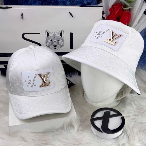 Combo nón cặp nam nữ logo LV sắt phối vải kaki form chuẩn thời trang đường phố cao cấp