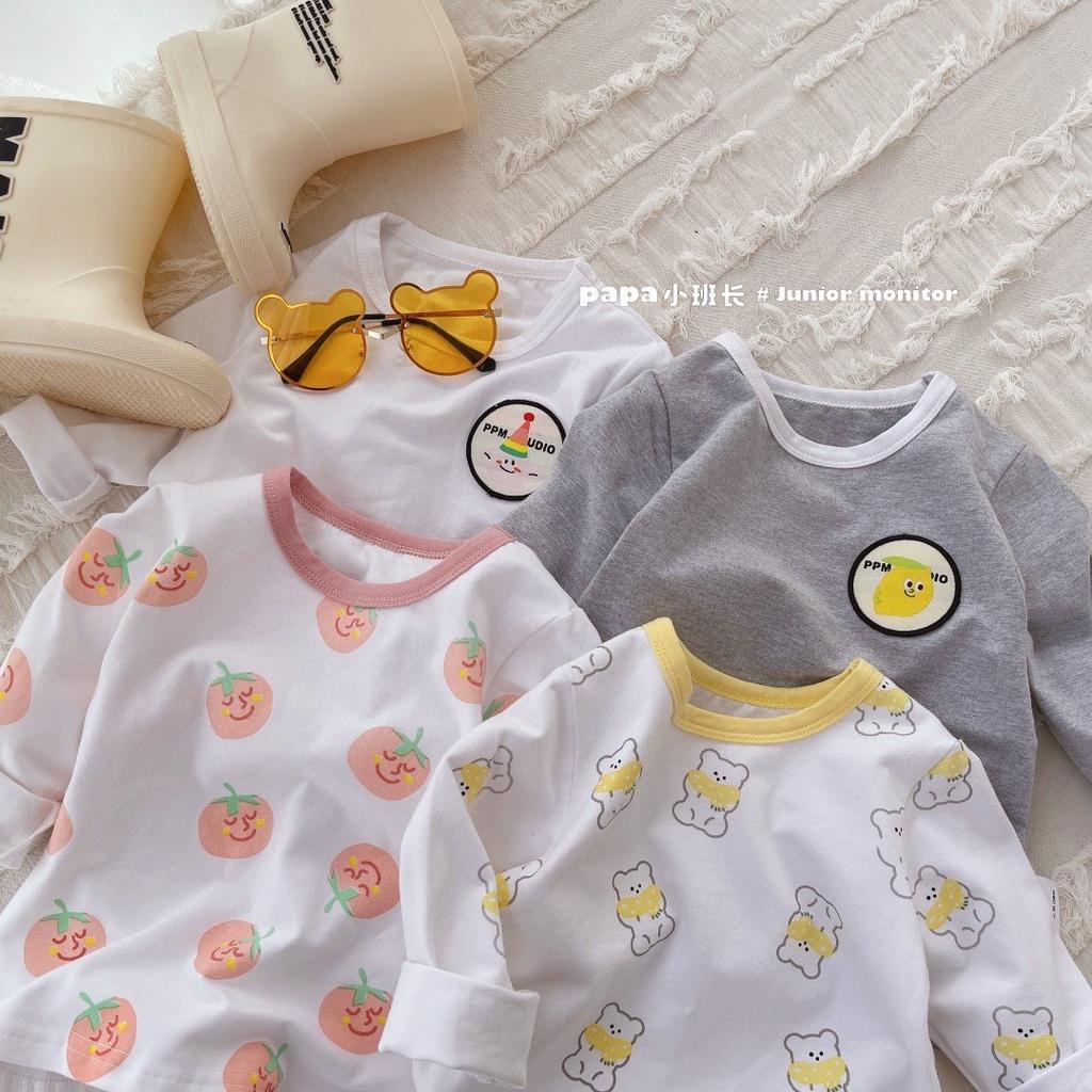 Áo Thun Tay Dài Vải Cotton In Hoạt Hình Kiểu Hàn Quốc Dễ Thương Cho Bé